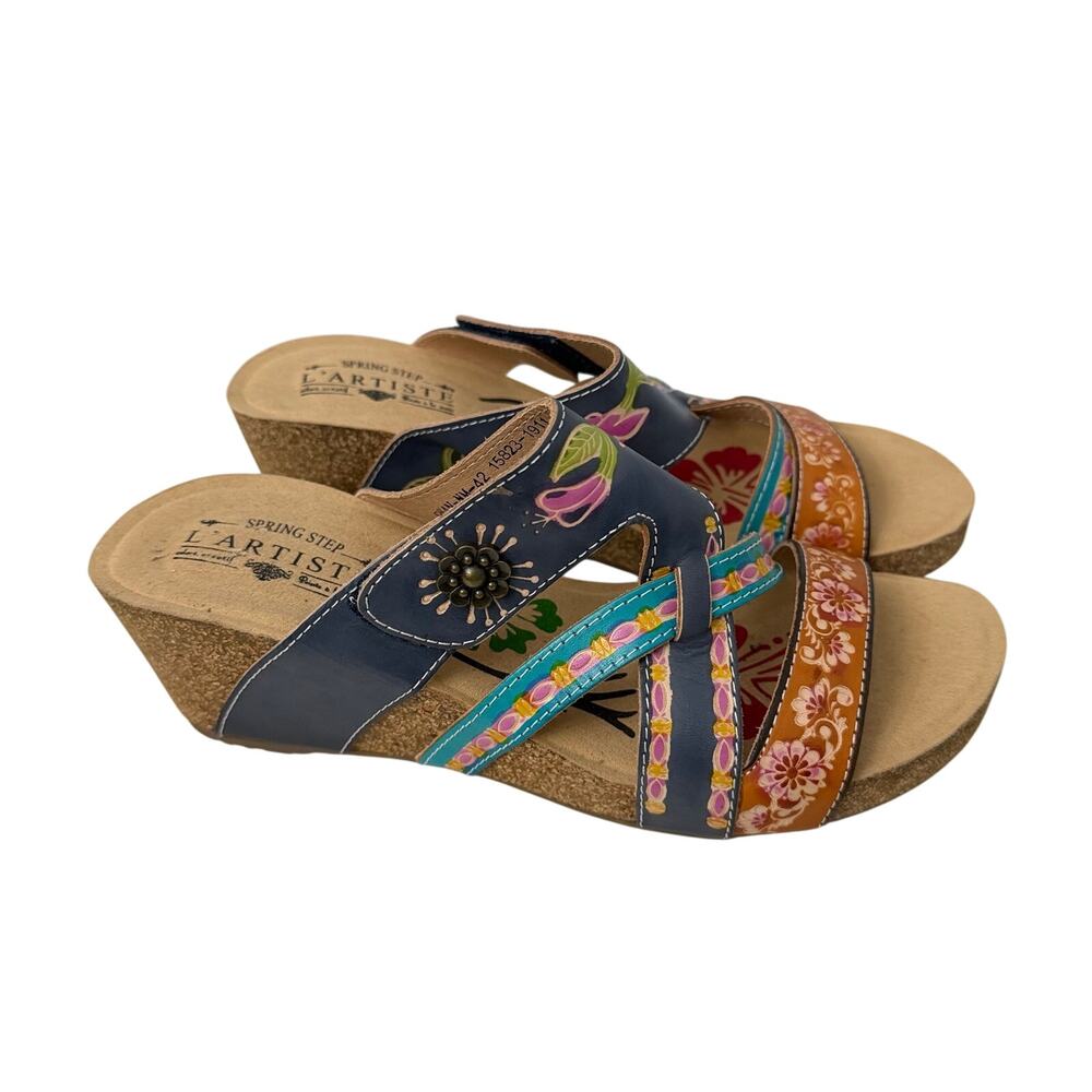 LArtiste Sandals Womens 11 Swan Floral Multicolor Leather Wedge Spring Step 42